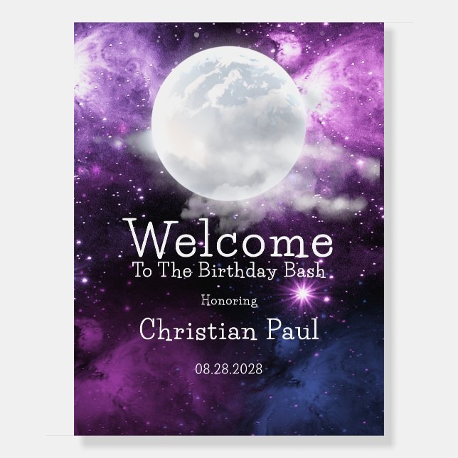 Outer Space Boy's Birthday Bash Welcome Sign (Front)