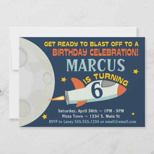 Outer Space Boys Birthday Invitations Spaceship