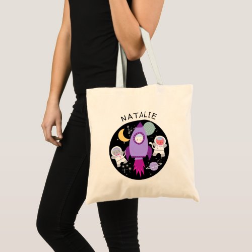 Outer Space Cat Astronaut Girls Personalized Tote Bag