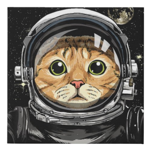 Outer Space Cat Kitty Astronaut Animal Face Galaxy Faux Canvas Print