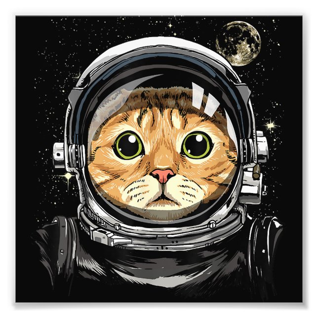Outer Space Cat Kitty Astronaut Animal Face Galaxy Photo Print (Front)