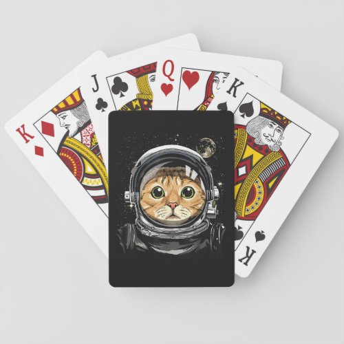 Outer Space Cat Kitty Astronaut Animal Face Galaxy Playing Cards