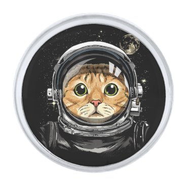 Outer Space Cat Kitty Astronaut Animal Face Galaxy Silver Finish Lapel Pin