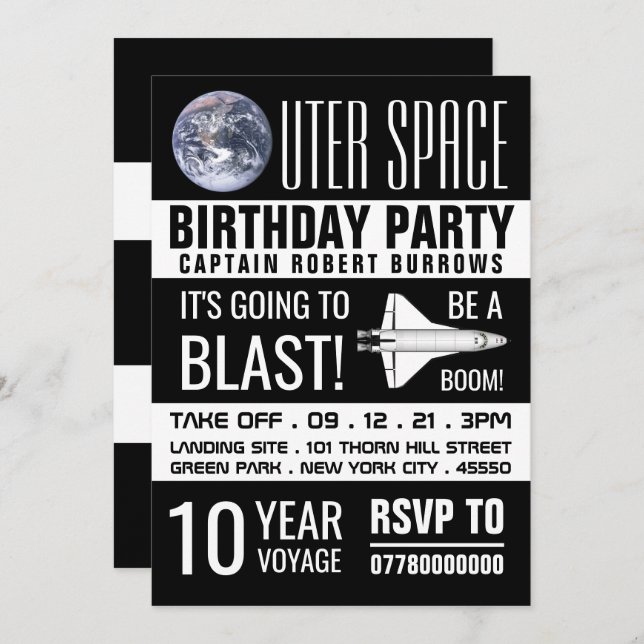 Outer Space, Children's Birthday Party Invitation (Front/Back)