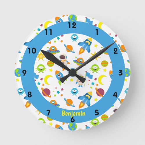Outer Space Colorful Blue Round Clock