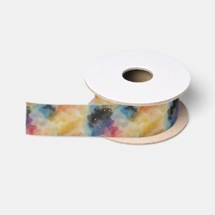 Outer Space Colorful Galaxy & Stars Satin Ribbon