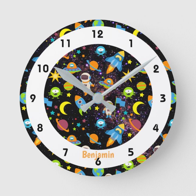 Outer Space Colorful Round Clock (Front)