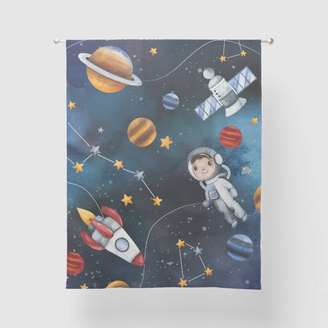 Outer Space Cosmic Pattern Moon and Stars  Sheer Curtains (Front)