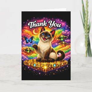 Outer Space Cosmic Rainbow Siamese Cat Thank You Card