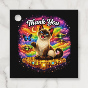 Outer Space Cosmic Rainbow Siamese Cat Thank You Favor Tags