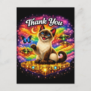 Outer Space Cosmic Rainbow Siamese Cat Thank You Postcard