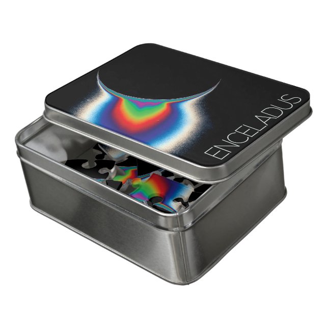 Outer Space, Cosmos, Solar System, Moon Enceladus Jigsaw Puzzle (Lid Open)