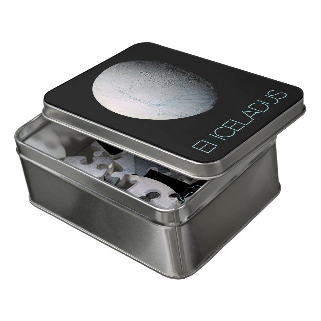 Outer Space, Cosmos, Solar System, Moon Enceladus Jigsaw Puzzle (Lid Open)