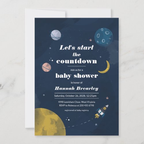 Outer Space Countdown Modern Baby Shower Invitation