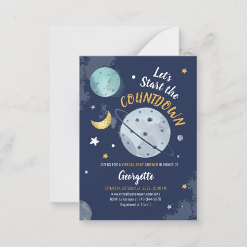 Outer Space Countdown Virtual Baby Shower Note Card