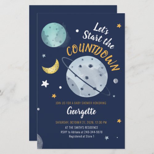 Outer Space Countdown Virtual Baby Shower Stationery