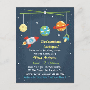 Outer Space Crib Toys Baby Shower Invitations