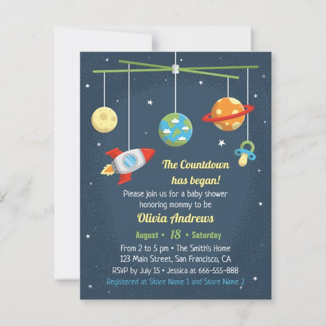 Outer Space Crib Toys Baby Shower Invitations (Front)