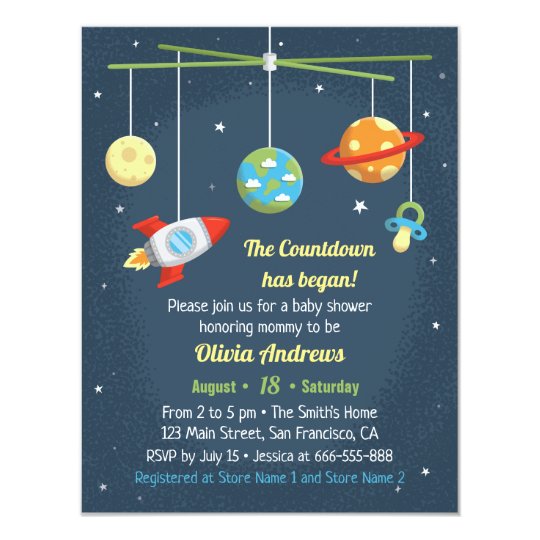 Outer Space Crib Toys Baby Shower Invitations Zazzle Com