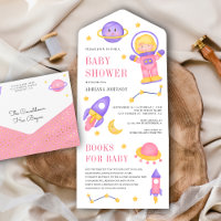Outer Space Cute Pink Girl Astronaut Baby Shower