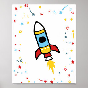 Outer Space decor, Rocket print 8x10
