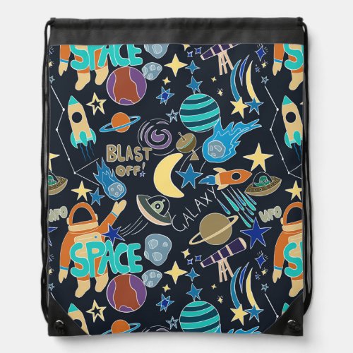 Outer Space Doodle Pattern Drawstring Bag