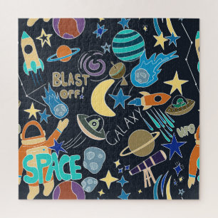 Outer Space Doodle Pattern Jigsaw Puzzle