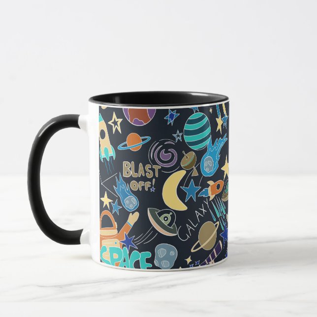 Outer Space Doodle Pattern Mug (Left)