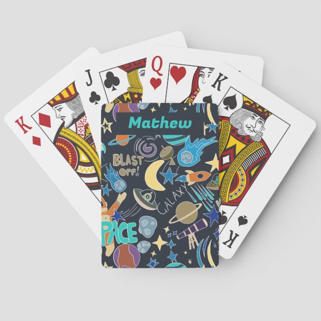 Outer Space Doodle Pattern Poker Cards (Back)