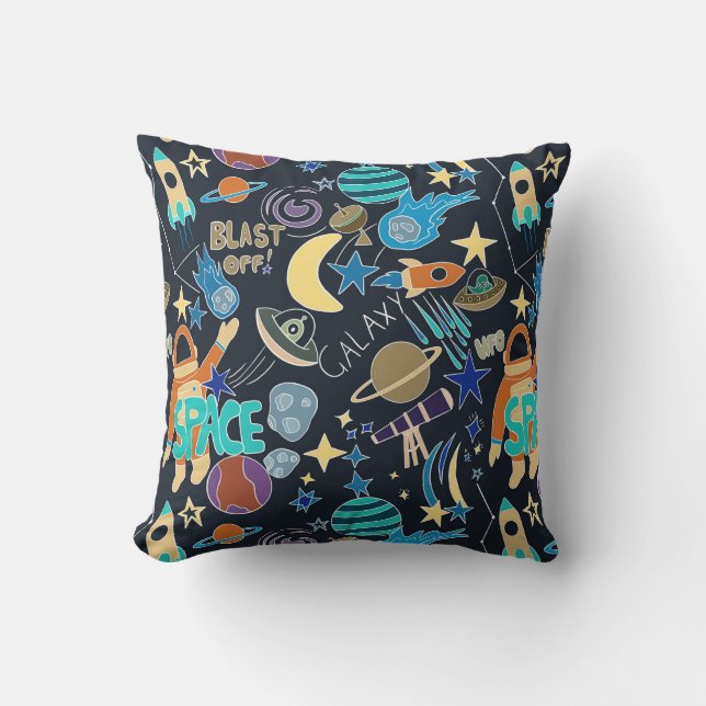 Outer Space Doodle Pattern Throw Pillow (Front)