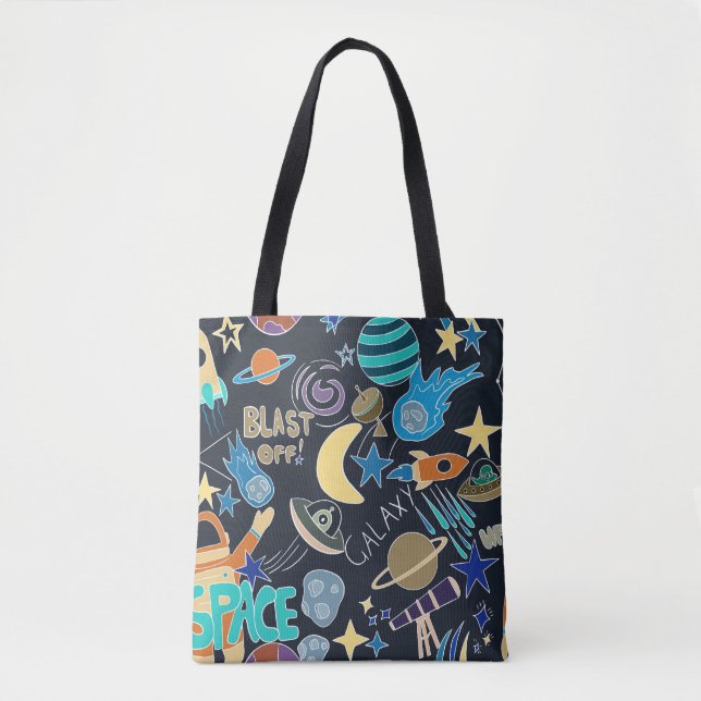Outer Space Doodle Pattern Tote Bag (Front)