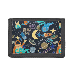 Outer Space Doodle Pattern Trifold Wallet