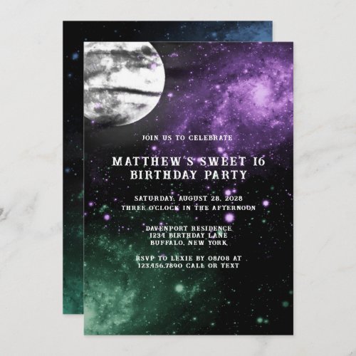 Outer Space Earth Boy Sweet 16 Birthday Party Invitation