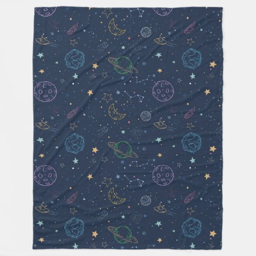 Outer space elements pattern fleece blanket