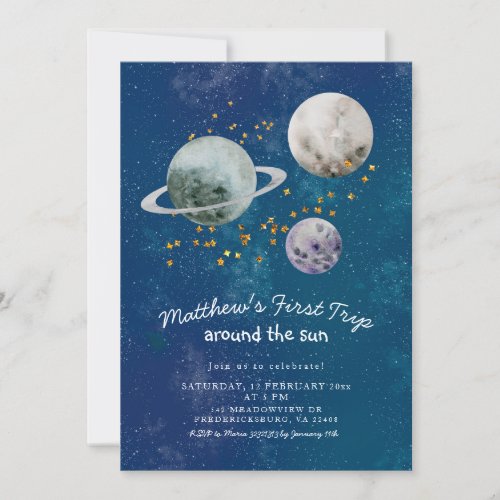 Outer Space First Birthday Birthday Invitation
