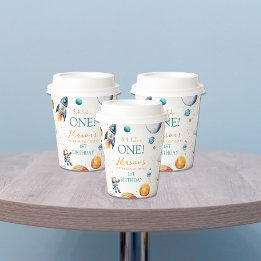Outer Space First Birthday Cosmic Rocket Ship Paper Cups