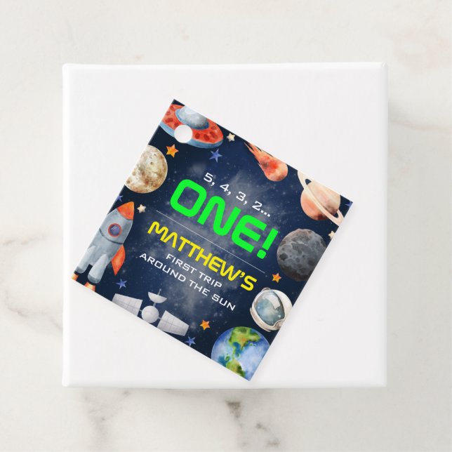 Outer Space First Birthday Favor Tags (In Situ)