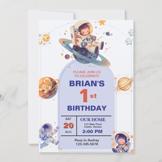 Outer Space First Birthday Invitation (Front)