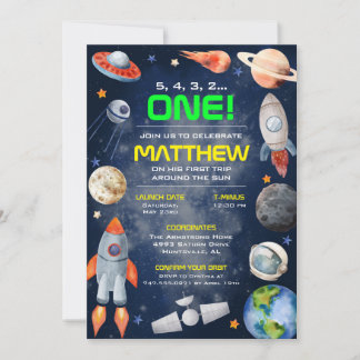 Outer Space First Birthday Invitation