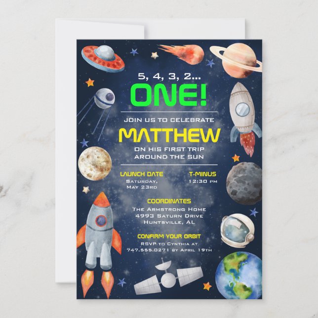 Outer Space First Birthday Invitation (Front)