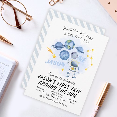 Outer Space First Birthday Invitation Galaxy trip 