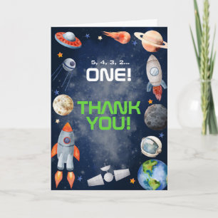 Outer Space First Birthday Letterpress Thank You Card