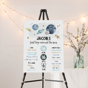 Outer Space First Birthday Milestones Sign Galaxy 