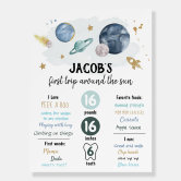 Outer Space First Birthday Milestones Sign Galaxy