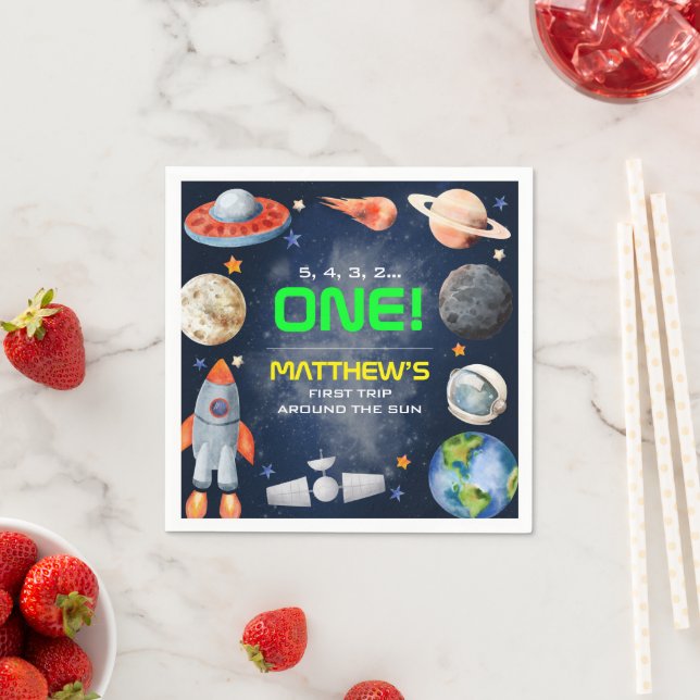 Outer Space First Birthday Napkins (Insitu)