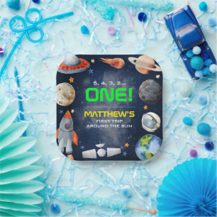 Outer Space First Birthday Paper Plates