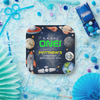 Outer Space First Birthday Paper Plates