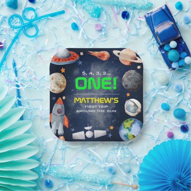Outer Space First Birthday Paper Plates (Party)