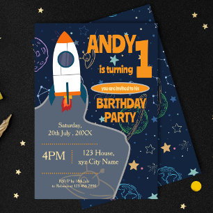 Outer Space First Birthday Party Gender Neutral Invitation