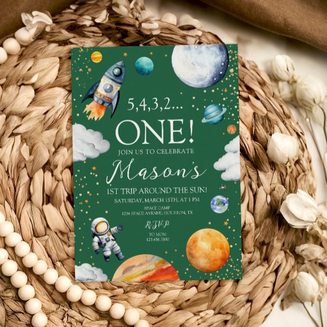 Outer Space First Birthday Party Invitation (Creator Uploaded)